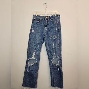 Topshop Cut Off Crops Straight Leg. Ripped. Blue. Size Waist 28